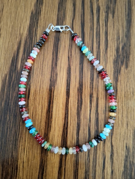 Hand Crafted Jewelry - Anklet Multicolored Multi Rondelle Gemstones Tiny Beads 9.5"